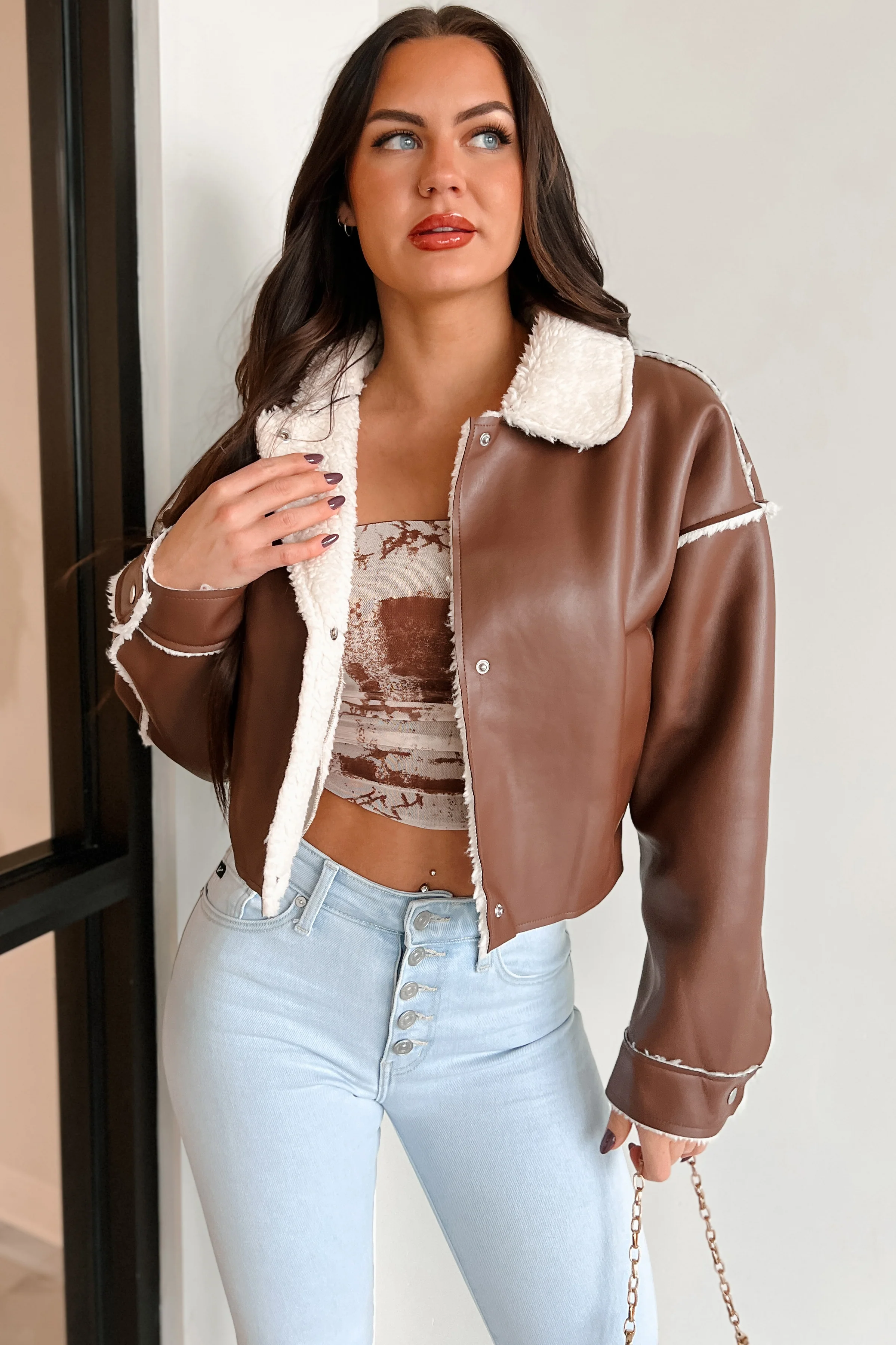 Zayna Faux Leather Jacket (Brown) - Image 7